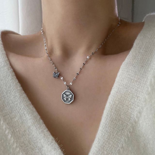 nvv Double Butterfly Hexagon Necklace