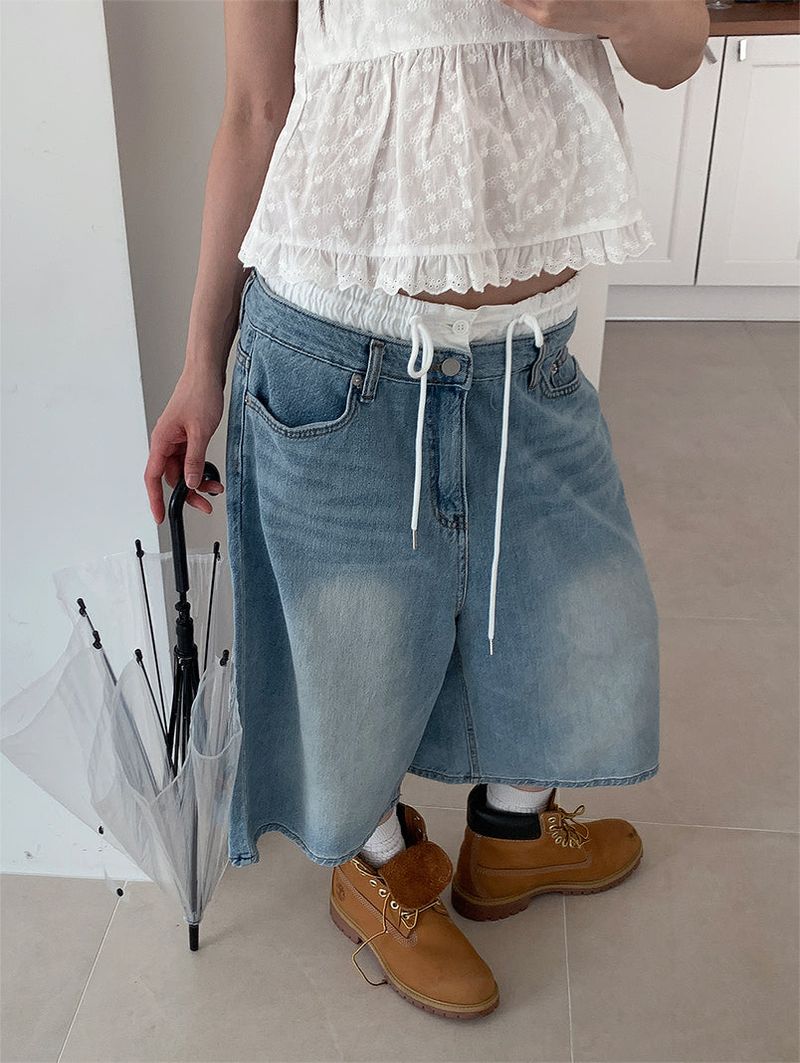 LAYERED BAND BERMUDA JEANS