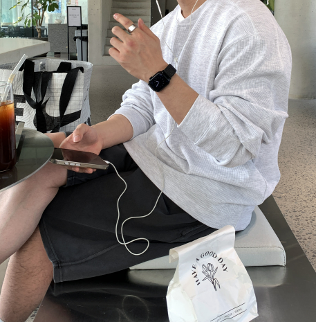 Look nade Waffle Button Henry Neck Long Sleeve T-Shirt