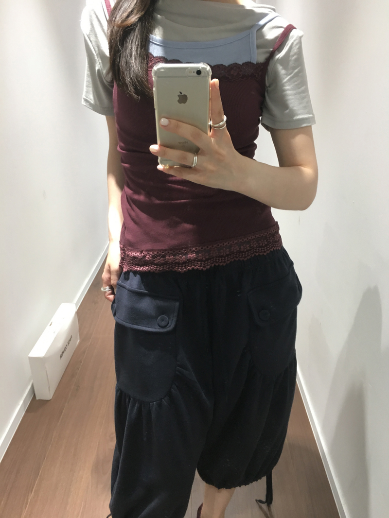 Drop ribbed lace sleeveless top (7color) 