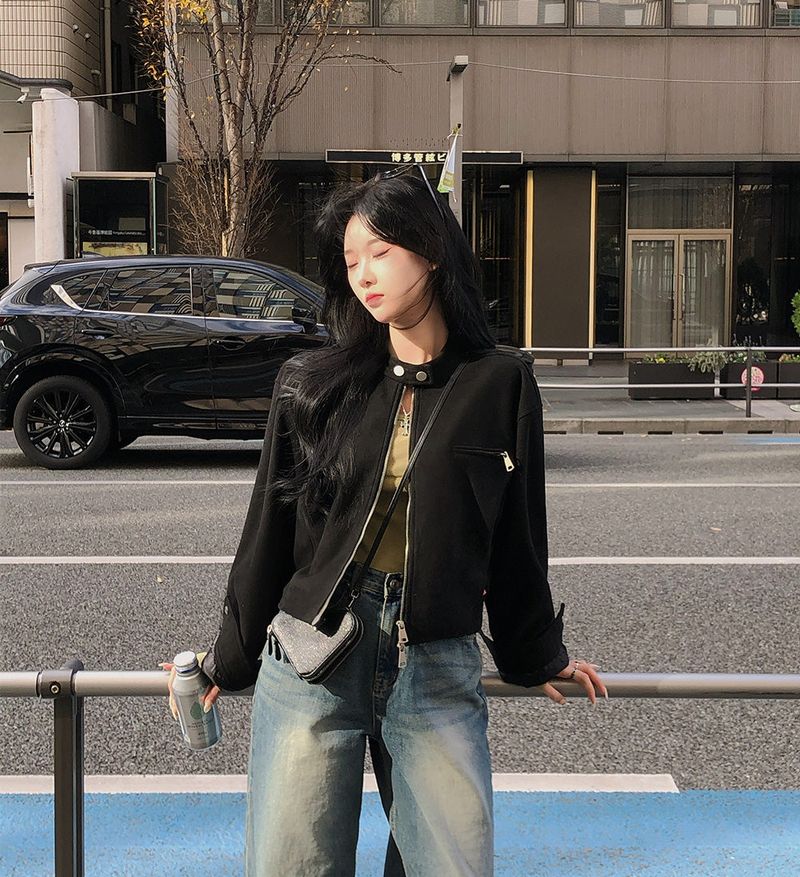 [BELLIDE MADE] BAND COLLAR, SUEDE CROP JACKET