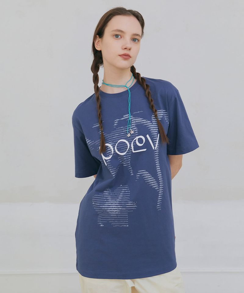Flower Letter Oversized T-Shirt - Navy
