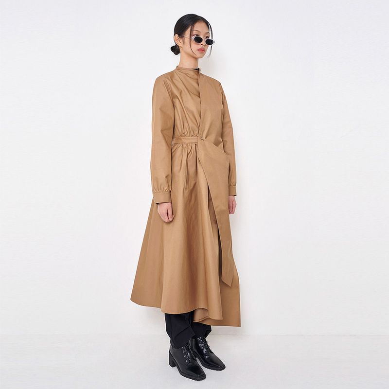 Asymmetry Draped Waterproof Coat _ Beige