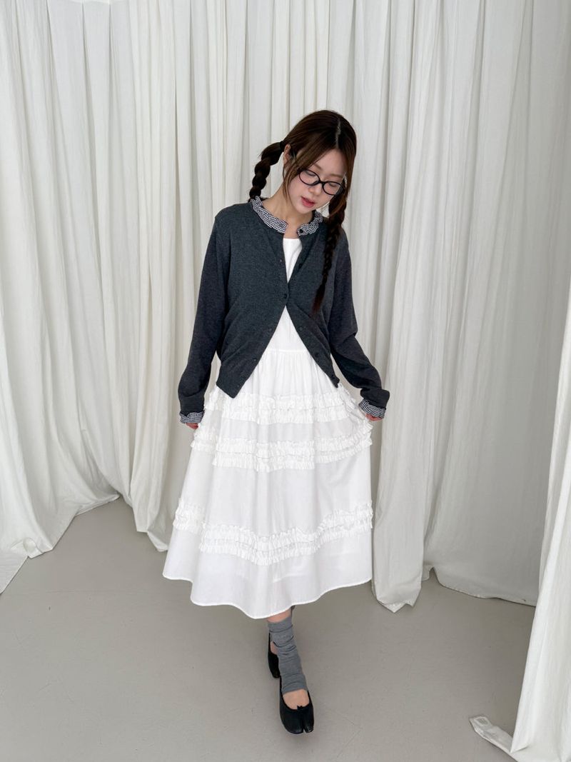 check frill cardigan 