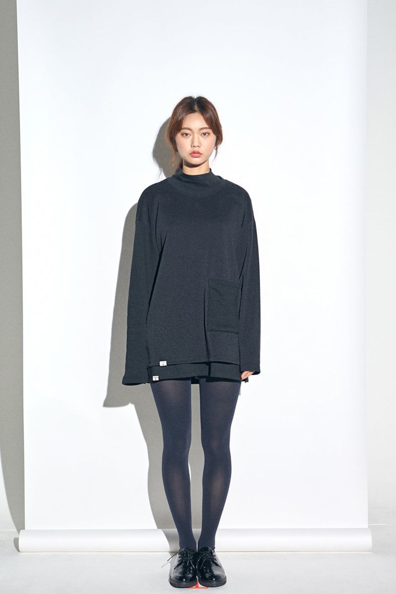 KNIT X TERRY COMBINATION POCKET TEE (Black)