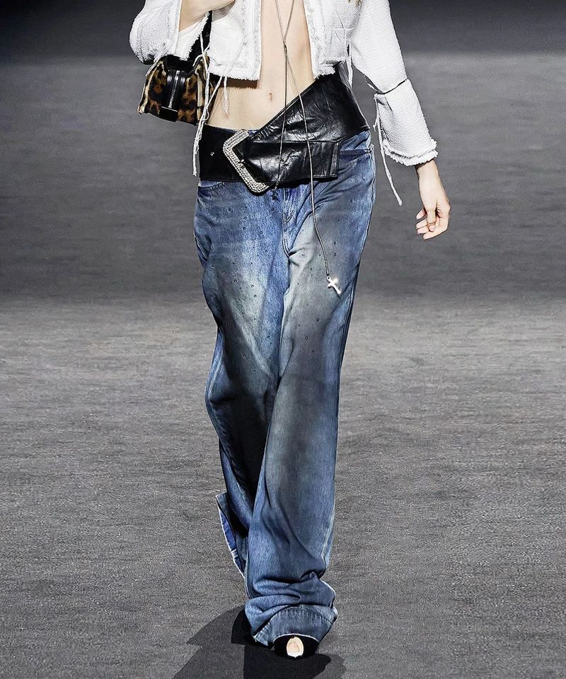 Nude Crystal Hotfix Brushed Denim