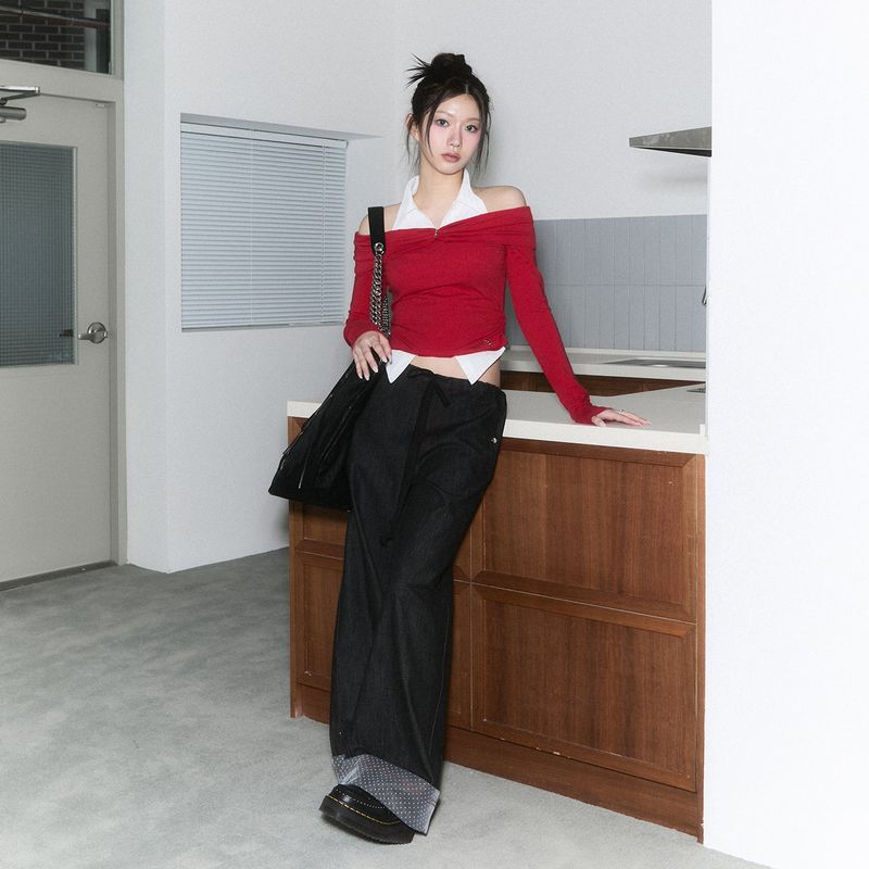 CHERRYQUIRI（チェリーキュリー）の「(3rd reorder) lace layered roll up denim - indigo（Pants）」