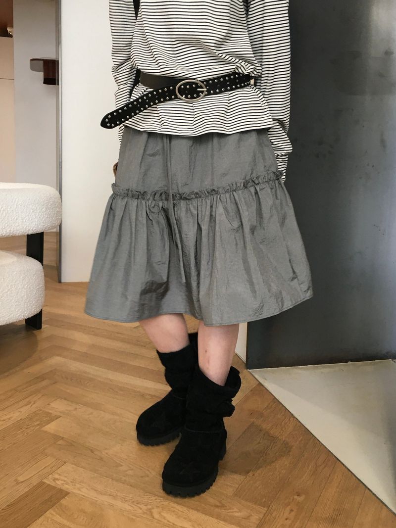 Roti Nylon Midi Shirred Skirt (2c)