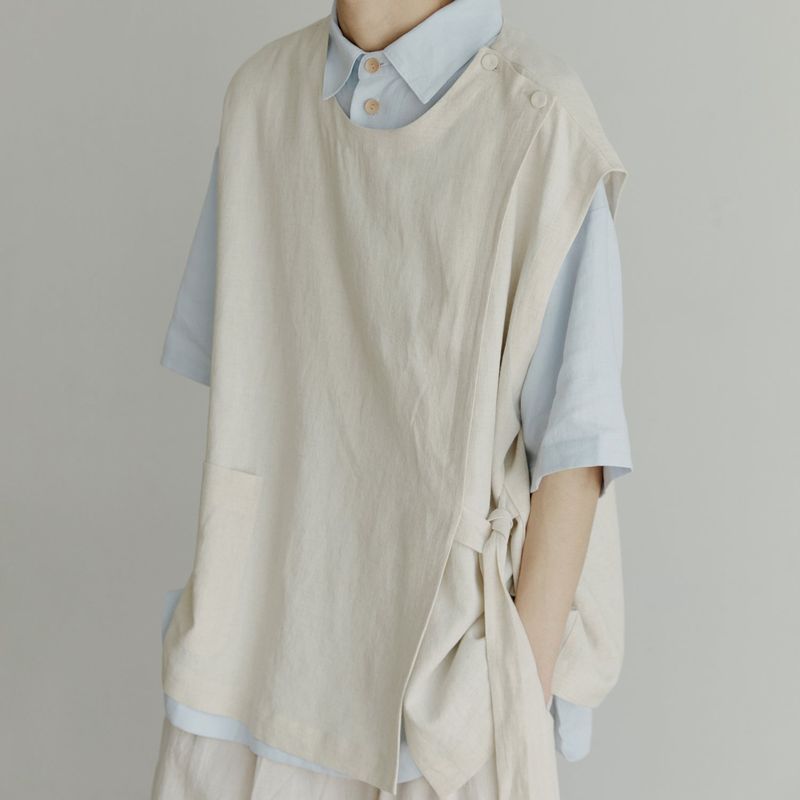 unisex button vest beige