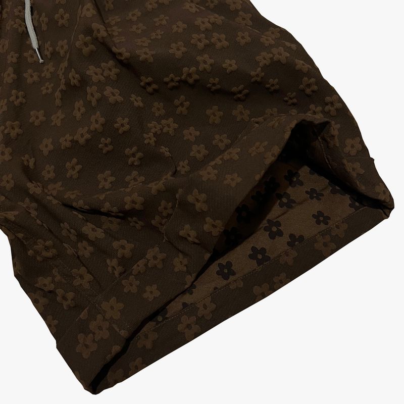 flower turn-up shorts_brown