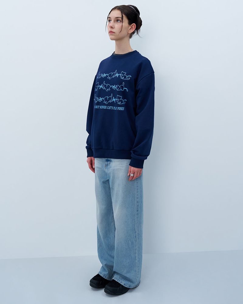 CATS PLAY POSES SWEATSHIRT-NAVY