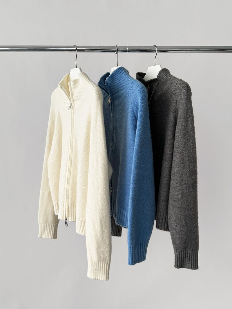 Stand Collar High Neck Zip-Up Long Sleeve Knitwear