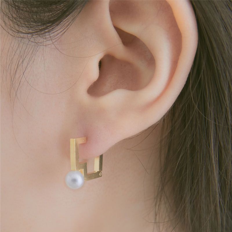 Pearl Square Hoop Earrings