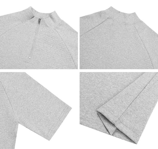 Ferrer Ribbed Half Zip-Up Short Sleeve Tee