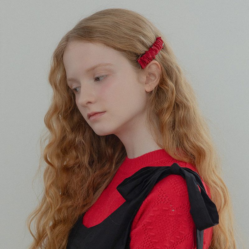 SQUARE SHIRRING HAIR PIN (BURGUNDY)