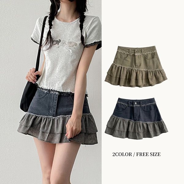 hijjoo（ハイチュー）の「Coloring frill cancan mini skirt *Underpants internal hip mood 💫 low-rise skirt (2 colors)（Skirts）」