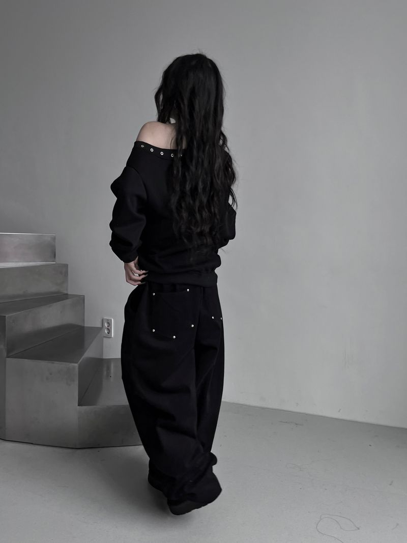 back rivet winter wide pants