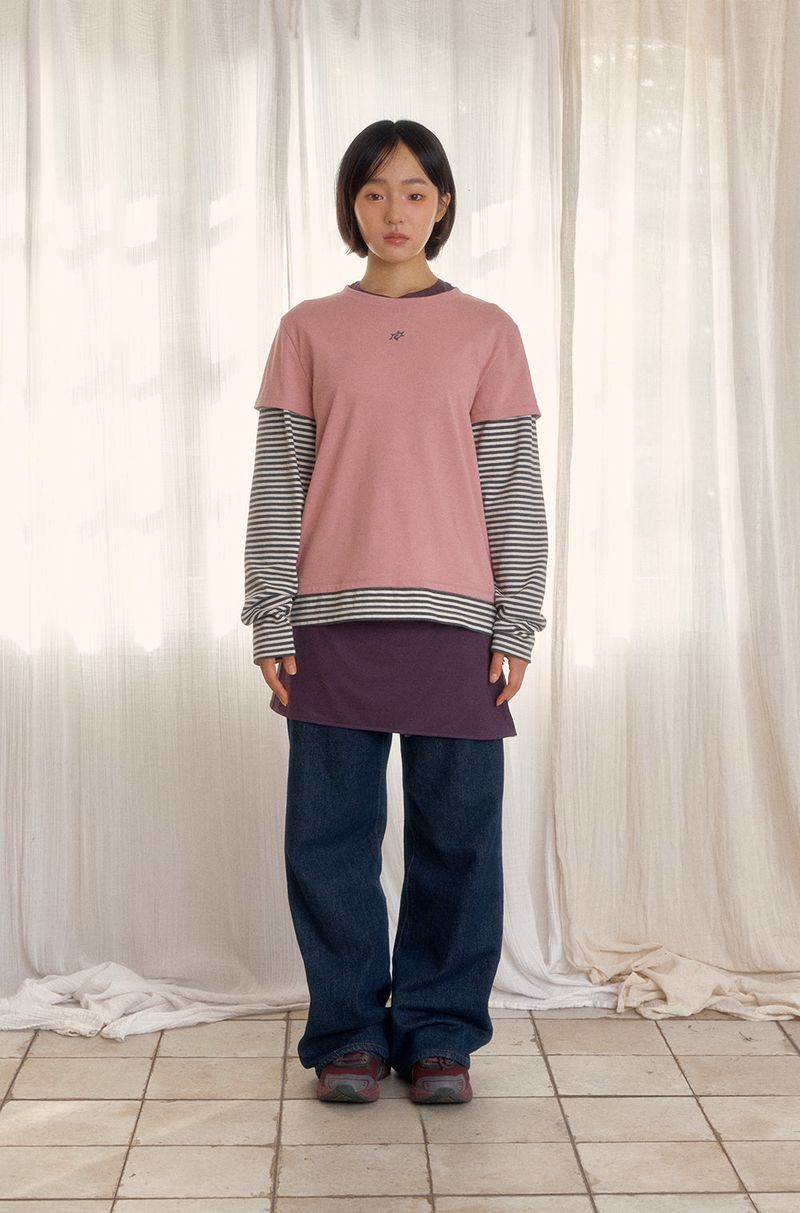 LOGO LAYERED STRIPE TEE (DUSTY PINK)