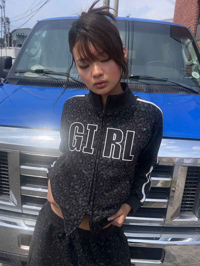 LEOPARD ZIP UP BLACK
