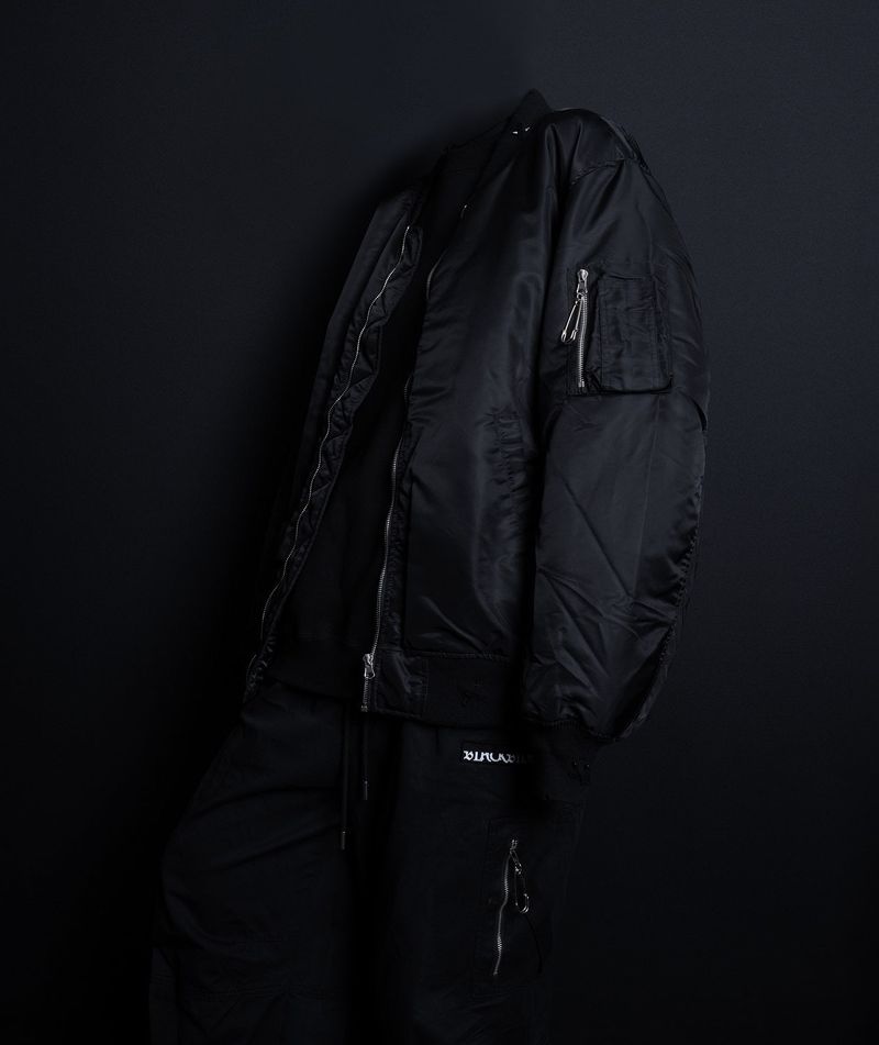 BBD Ripped Custom Sprayed logo MA-1 Bomber Jacket (Black)