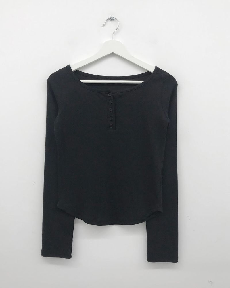 Liège button boat neck t-shirt (3color)