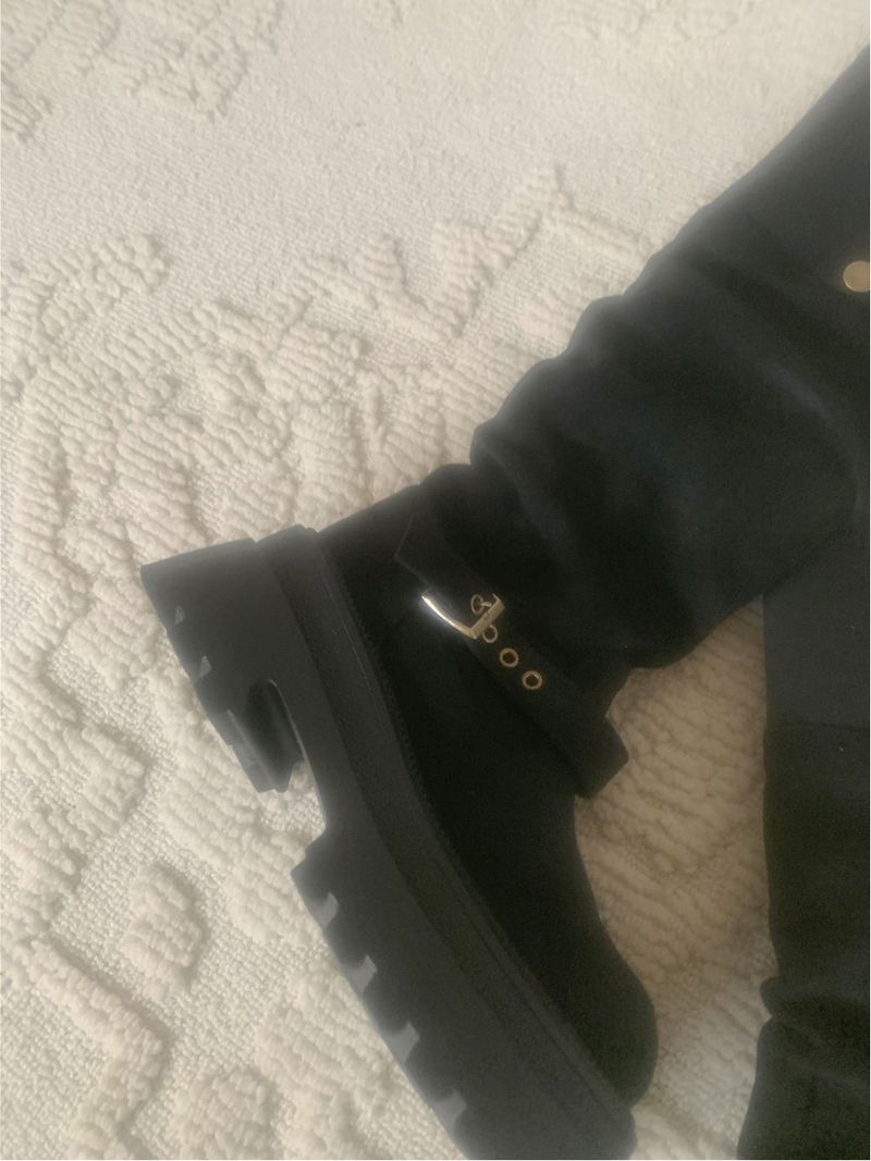 Dion Suede Buckle Long Boots (black)