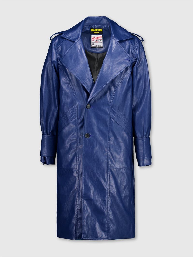 Curved Leather Trench coat (Blue)