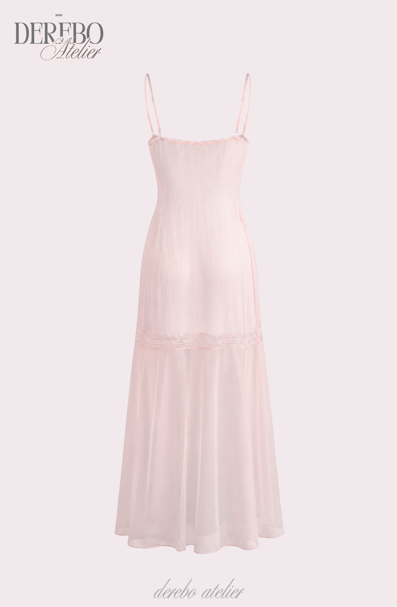 Pink chiffon see-through long dress