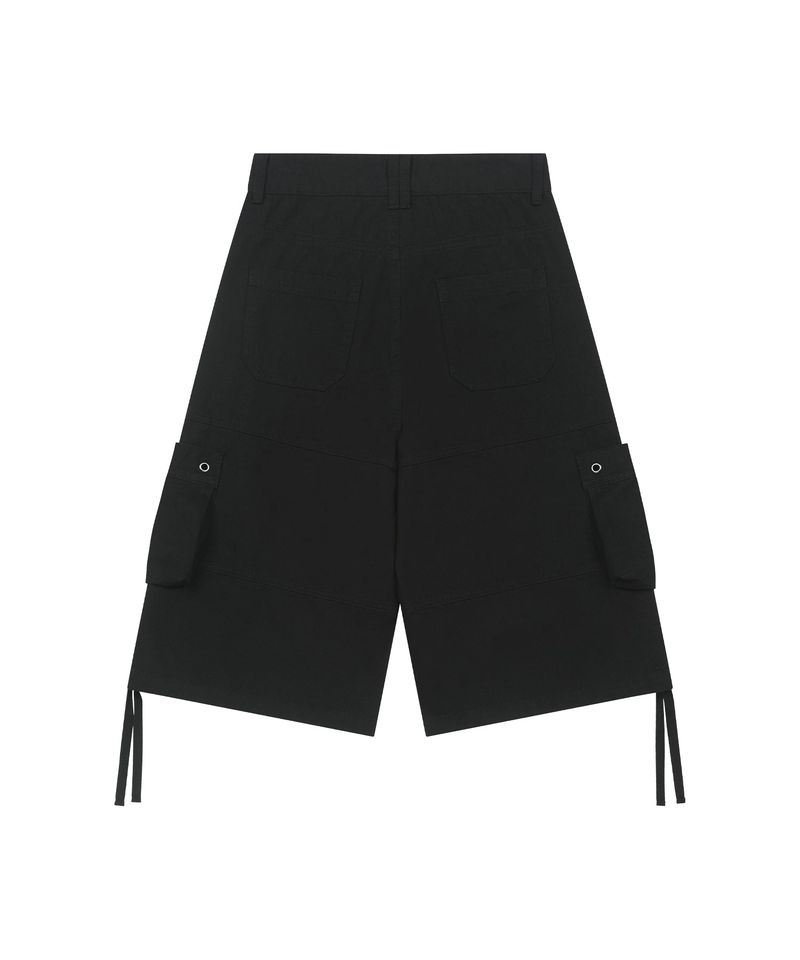 Patch Pocket Shirred Bermuda Pants - BLACK