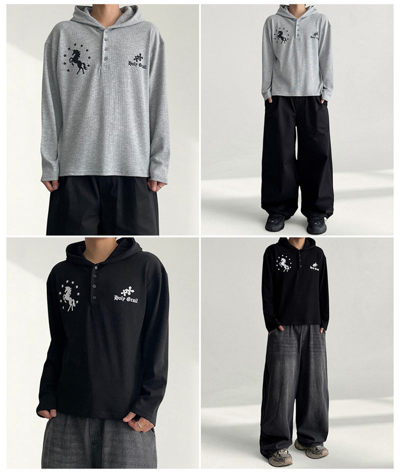Lito Horse Waffle Snap Hoodie (3 colors)