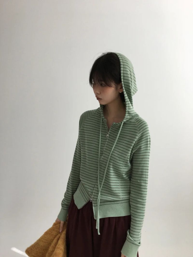Bobby Striped Knit Zip-Up Hoodie (7color)