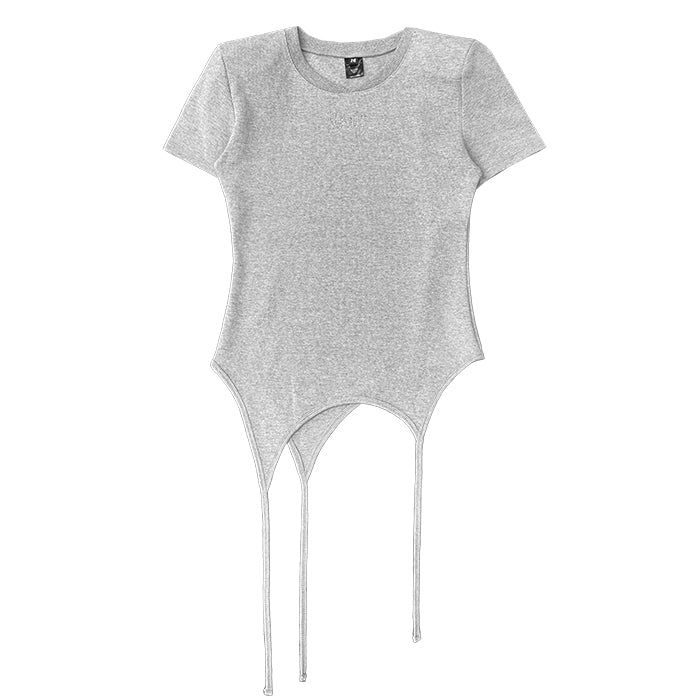 ショルダーパデットワッフルTシャツ _ グレー