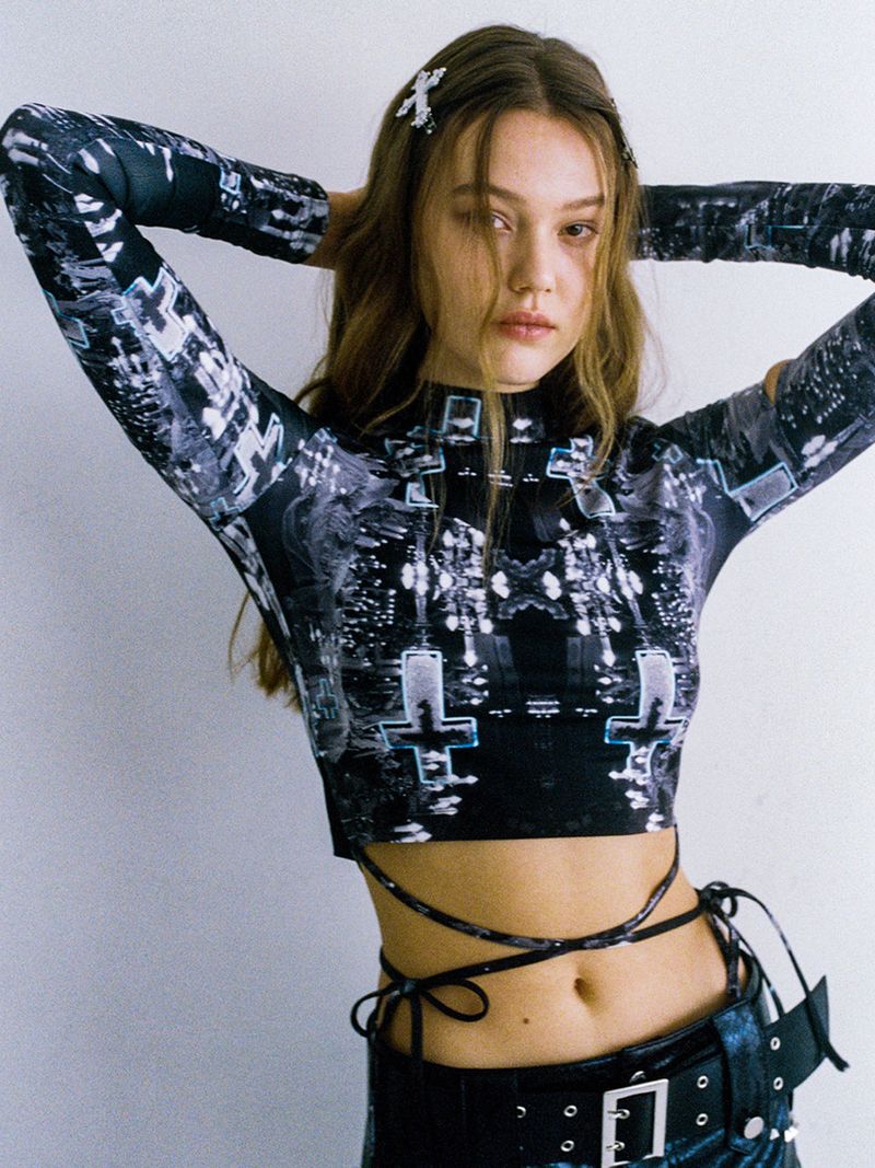 0 5 neon cross cut out top