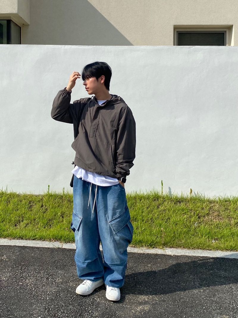 diagonal Washing balloon cargo denim pants 2C