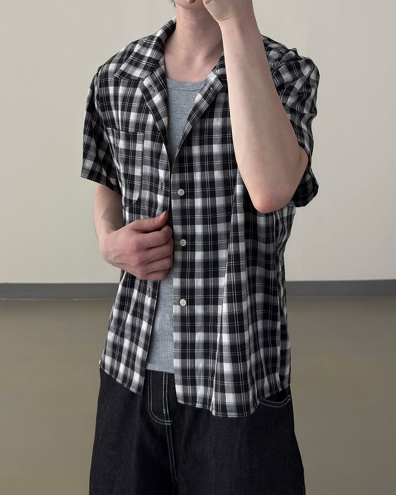 Rendro Square Check Half Shirt