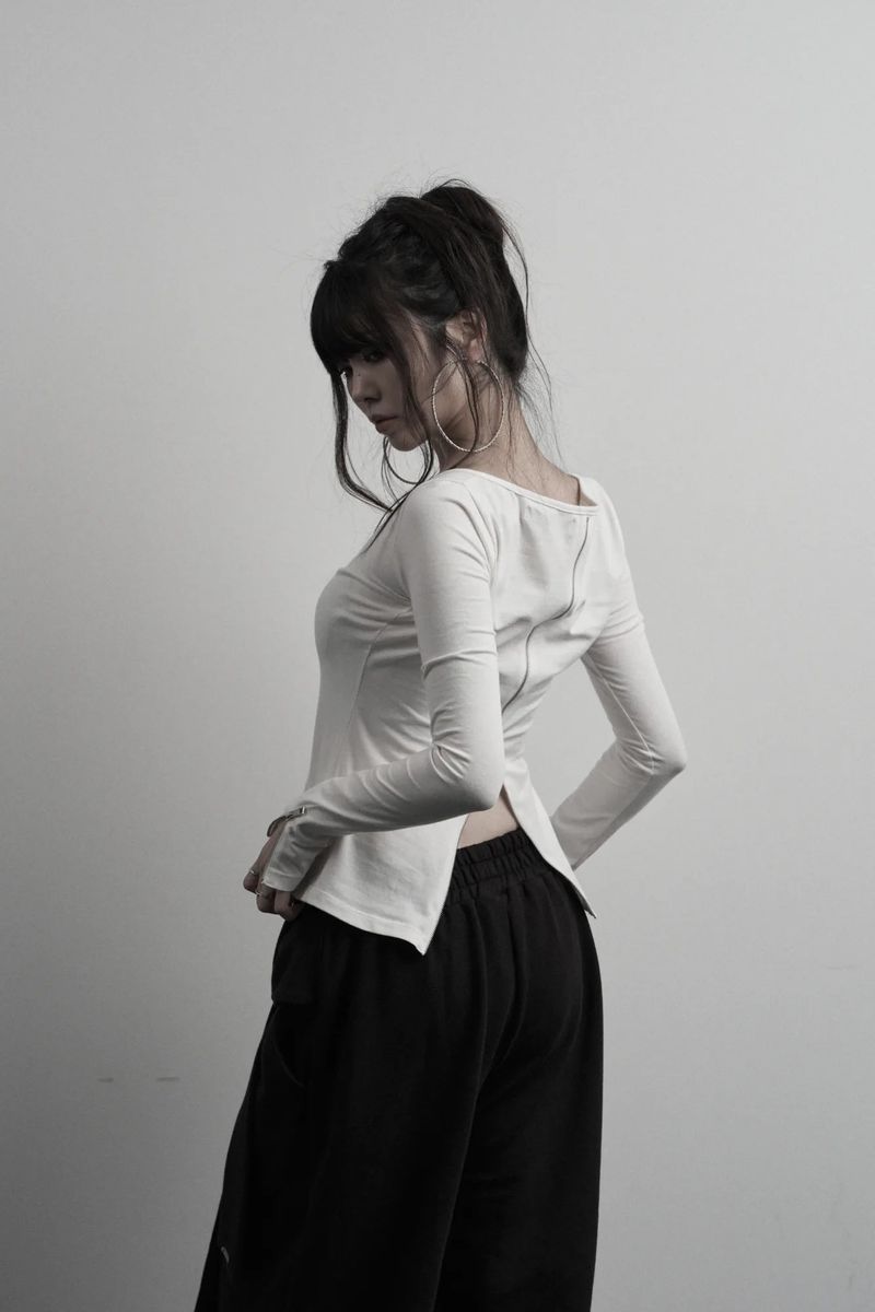 [label] back two-way zipper long sleeve (white)