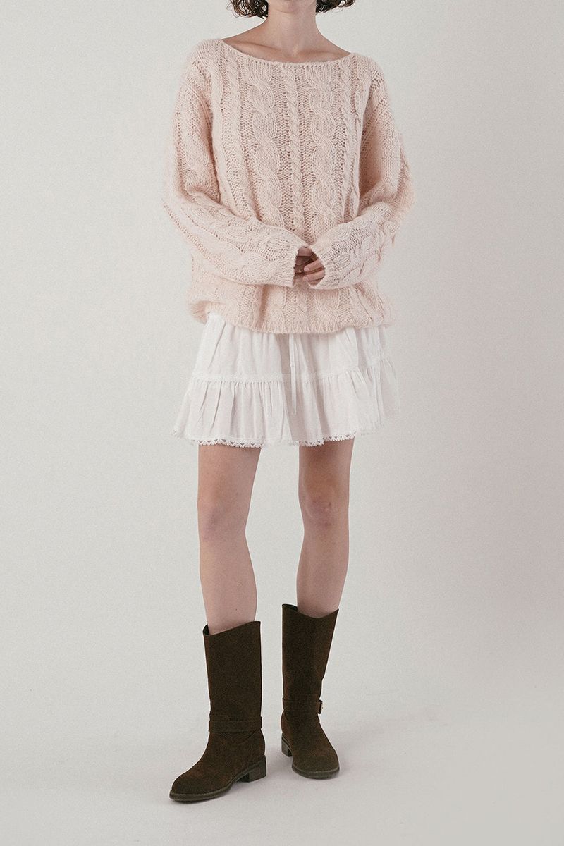 Cinnamon cable knit_baby pink