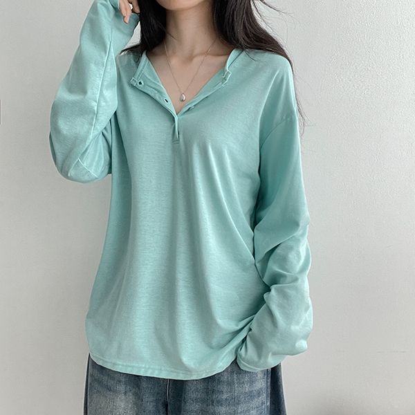 Layered * Henry Neck Layered Bow Long Sleeve Tee (8 colors)