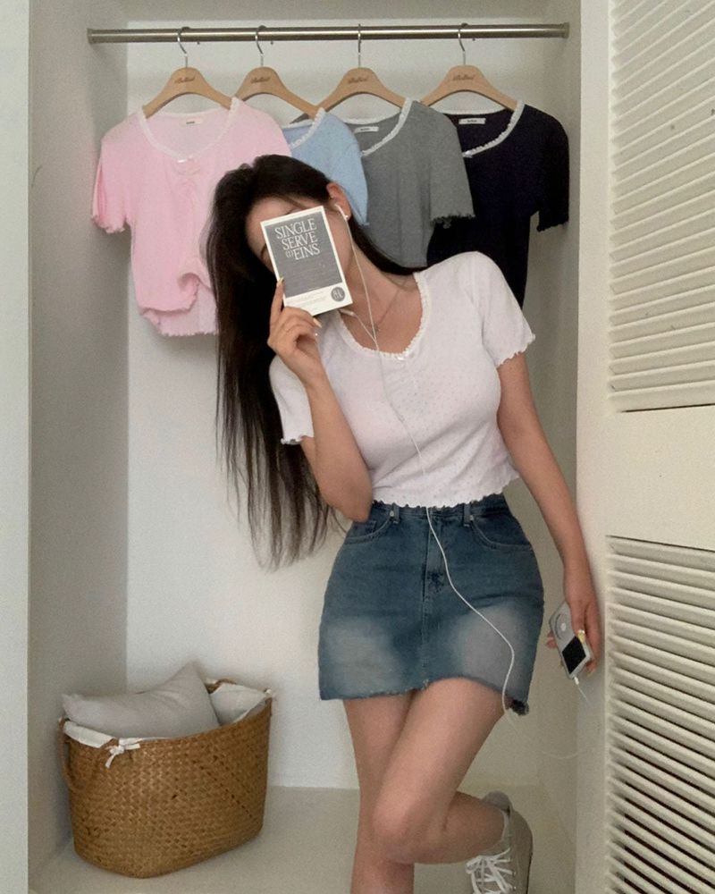[BELLIDE MADE] EYELET RIBBON FRILL SHIRT