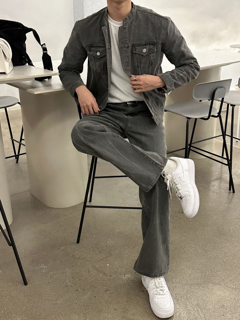 LMN Semi-Over China Setup Denim Jacket (Gray)