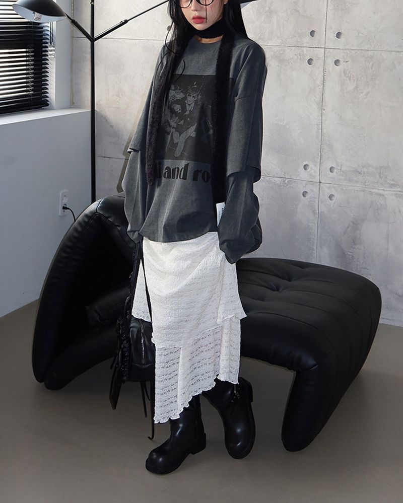 Layered printed oversized fit T-shirt