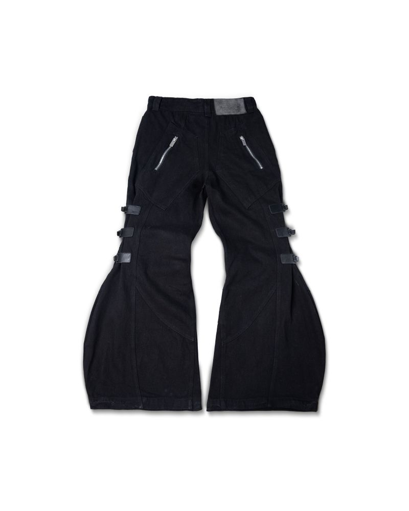 MULTI BUCKLE BLACK DENIM PANTS