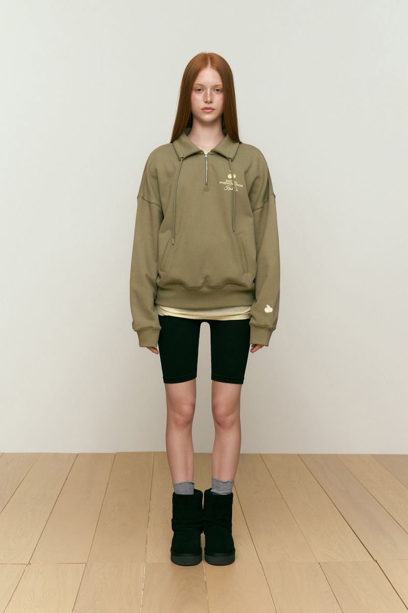 CHERRY ARCH LOGO HALF ZIP UP [LIGHT KHAKI]
