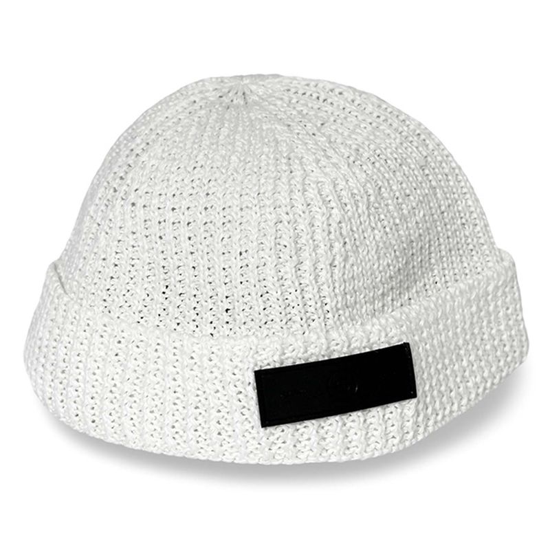 Leather logo watch cap beanie_cold white