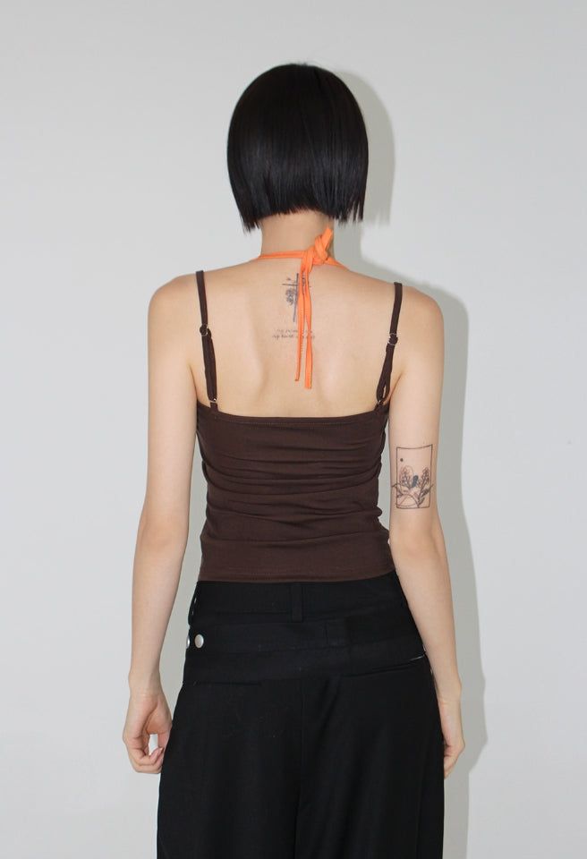 [with cup] TWO TONE HALTER TOP