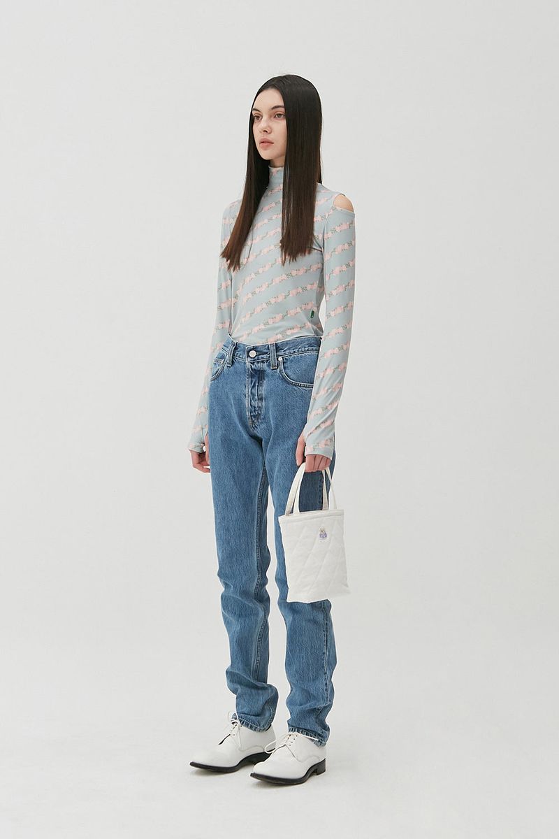 Flower Pattern Turtleneck_Ash Blue