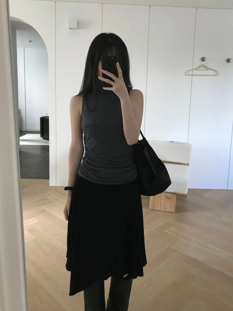 Turtleneck Shirring Sleeveless Top (3 colors)