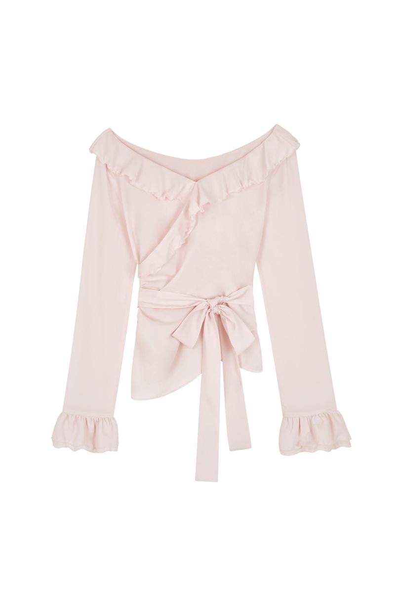 Blooming Ruffle Wrap Blouse, Pink