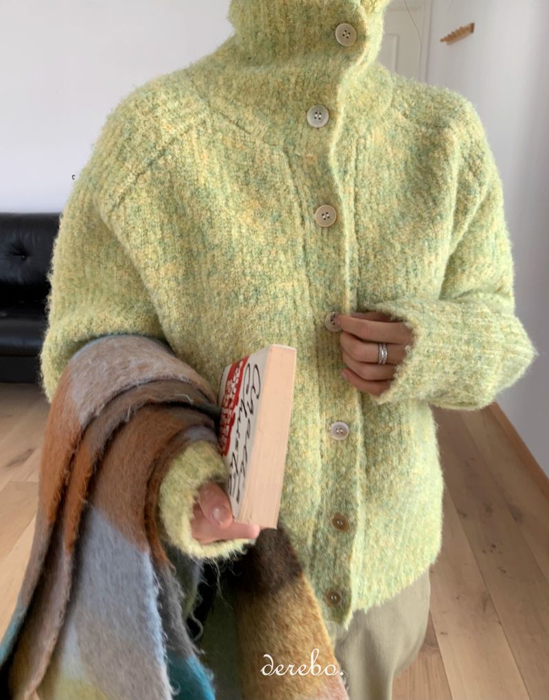 Tender Green Turtleneck Knit Cardigan