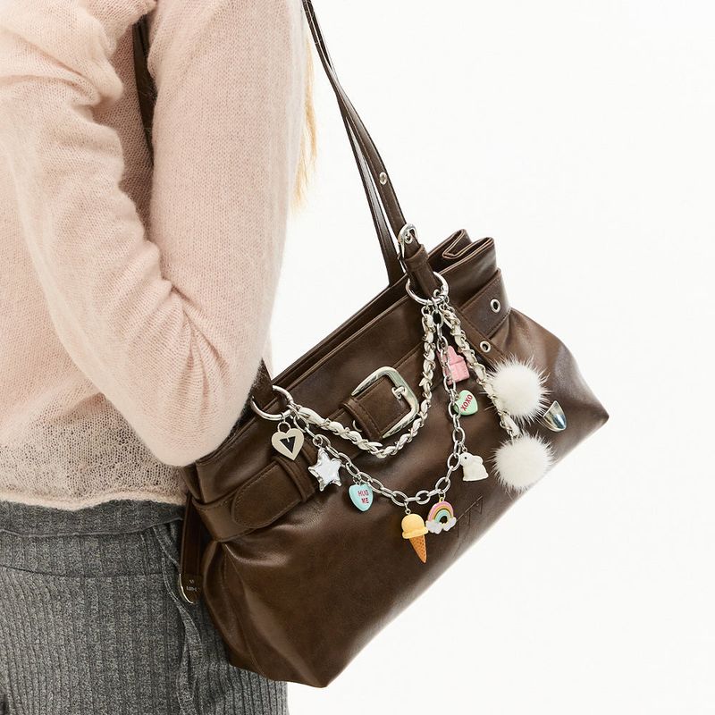 Buckle Strap Tote Shoulder Bag _ Brown